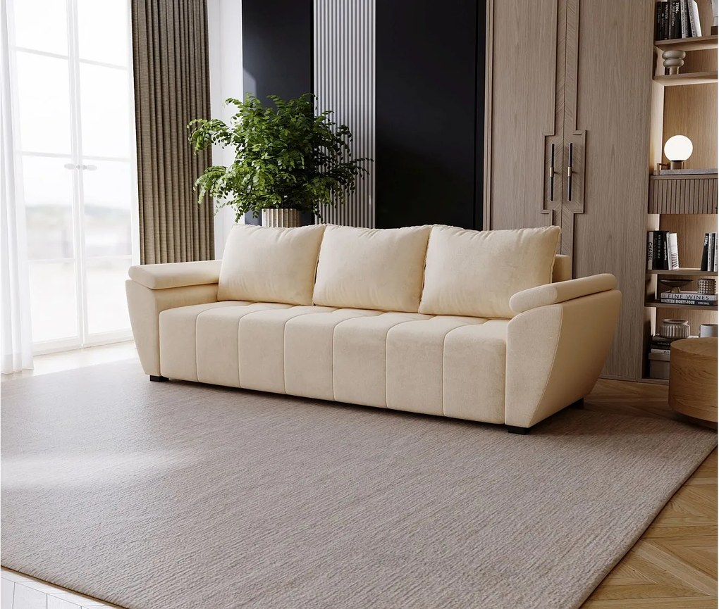 BEDANTE SOFA ZEUS z funkcją spania MONOLITH 02 beżowy z pojemnikiem na pościel, sofa do salonu, kanapa, sofa rozkładana, sofa z pojemnikiem, wersalka