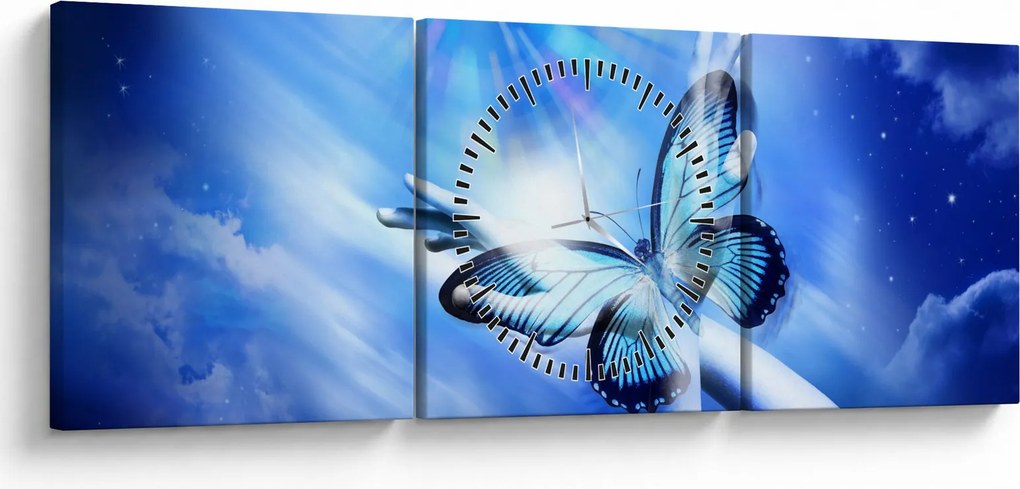 Obraz - Motyl, symbol nadziei (z zegarem) (90x30 cm)