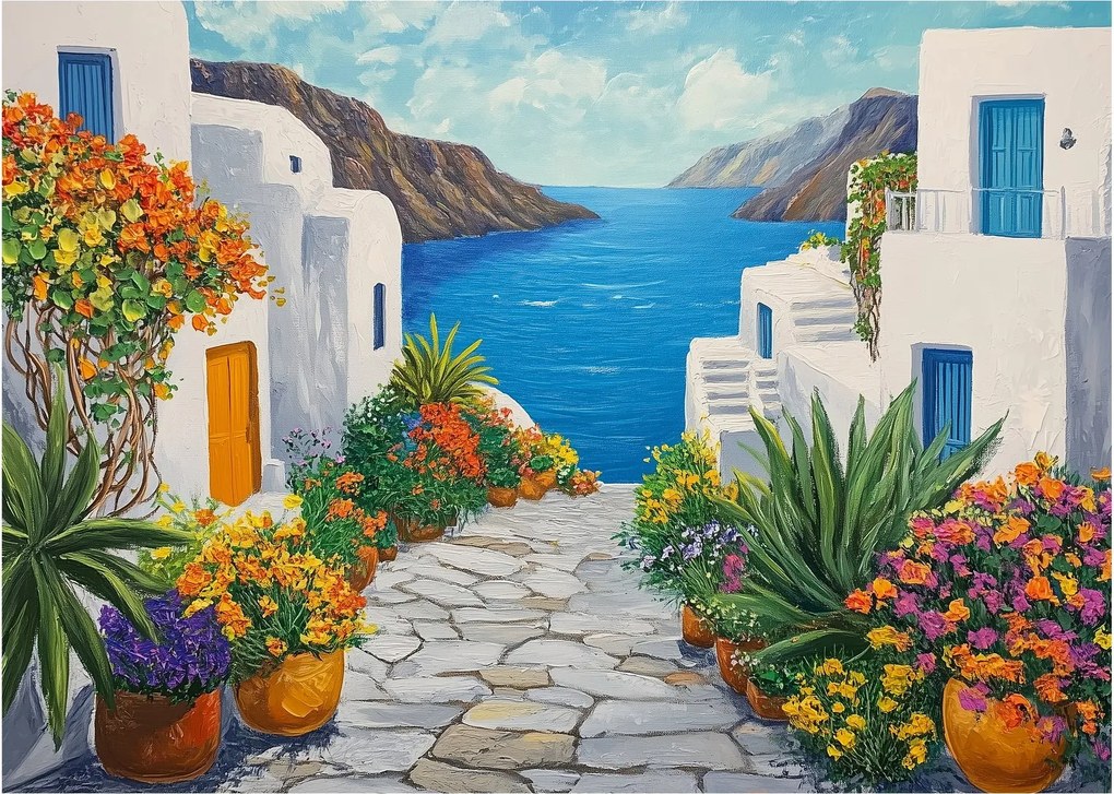 Obraz na szkle - Grecka uliczka (70x50 cm)