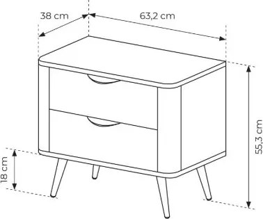Szafka nocna Edrin 63 cm z szufladami - dąb dunin / czarny