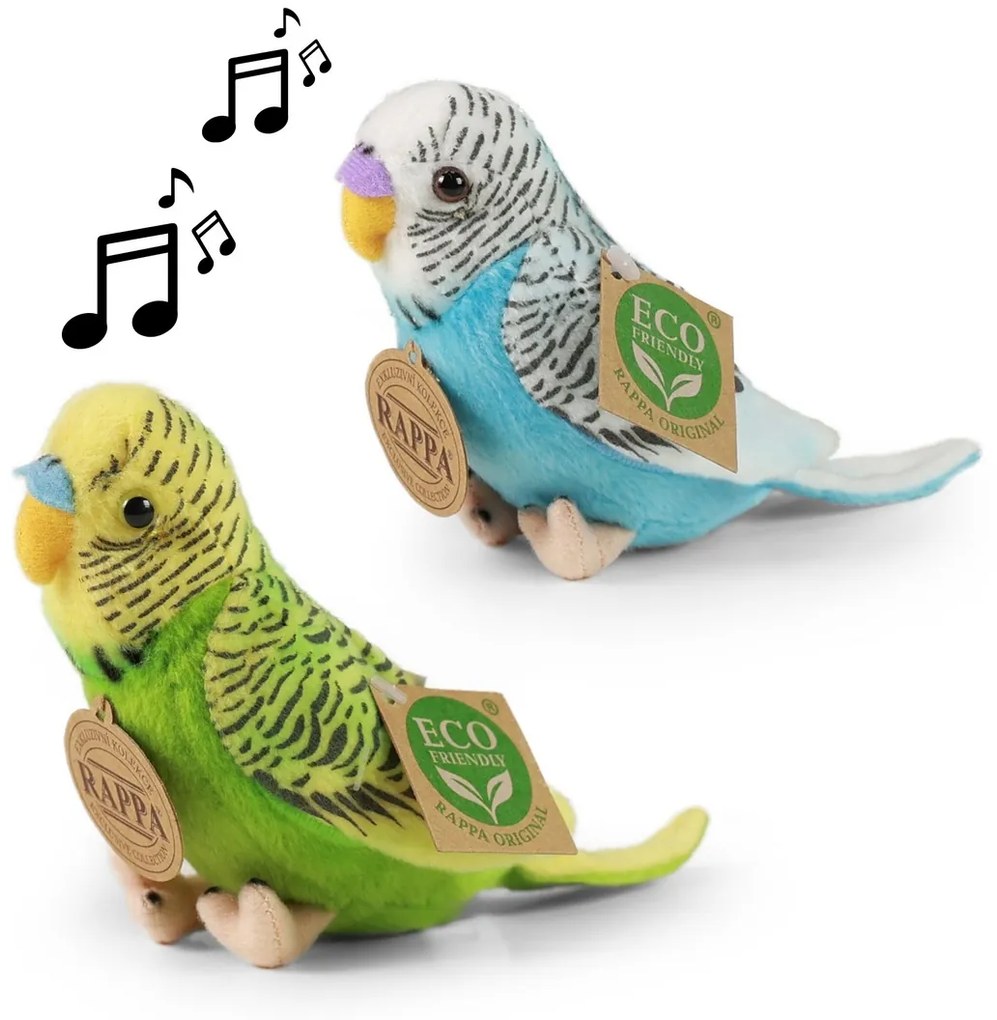 Rappa Pluszowy ptak papużka niebieski, 11 cm, z dźwiękiem