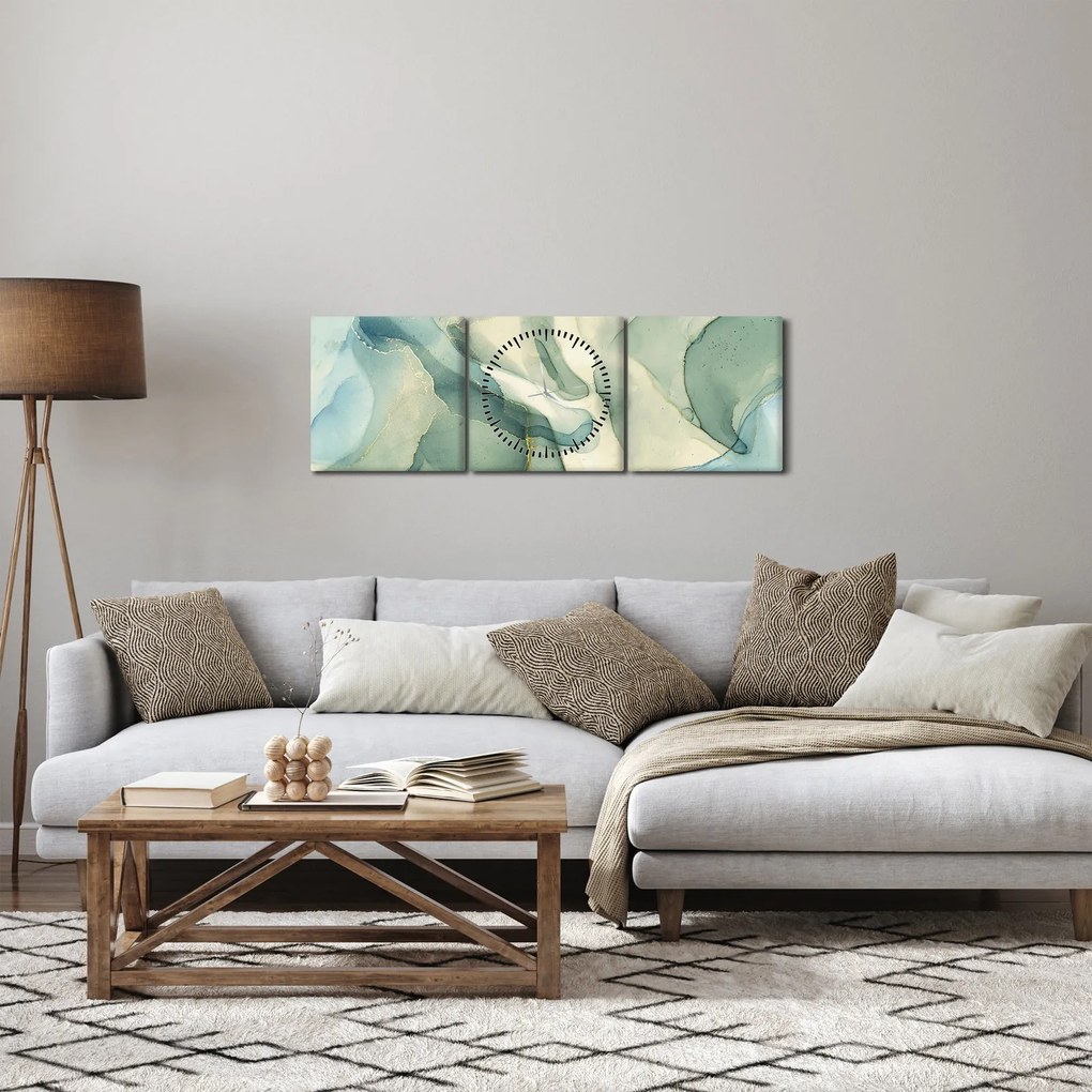 Obraz - Atramentowa abstracja (z zegarem) (90x30 cm)