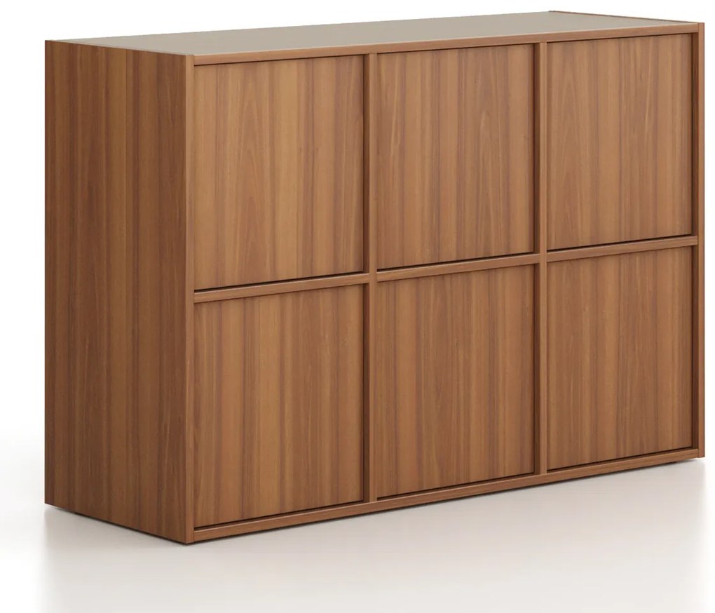 Szafa biurowa FRAME, niska, 6x drzwi, 1299 x 450 x 881 mm, PUSH-Lock, orzech