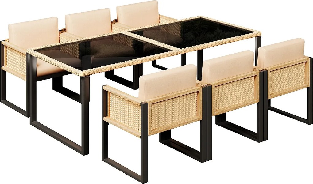 Zestaw mebli ogrodowych do jadalni dla 6 osób - 6 foteli - 1 stół - konstrukcja z ocynkowanej stali - z zdejmowanymi i pralnymi tkaninami - Beżowy