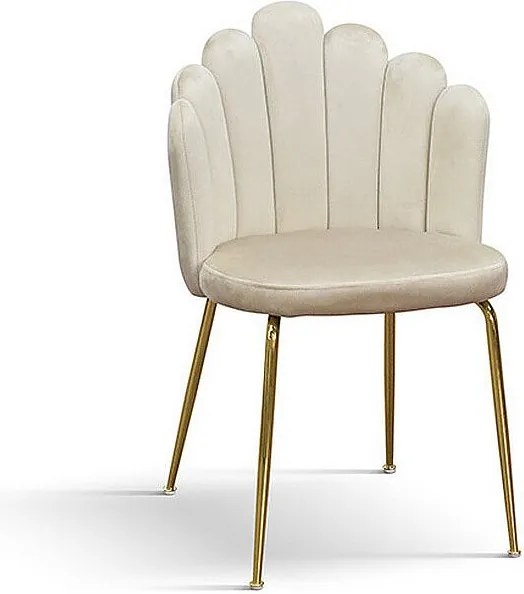 Zestaw 4 kremowych krzeseł z tkaniny z efektem aksamitu, złote nogi - LILLE