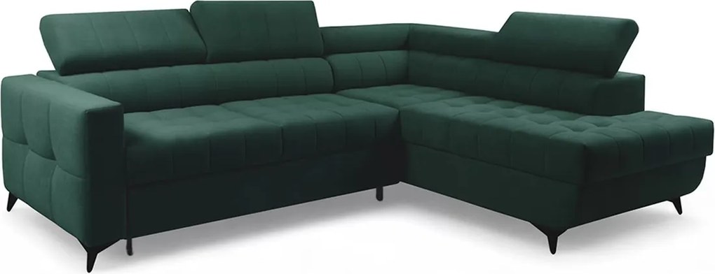 Narożnik Nardo L z funkcją spania prawostronny - zielony welur Bluvel 78