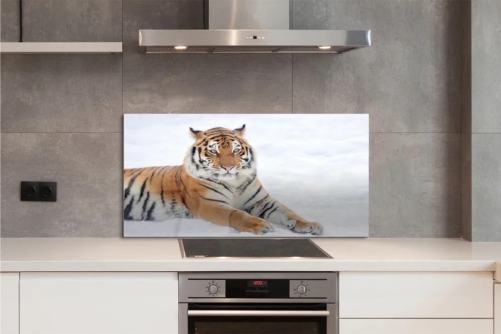 Panel szklany do Kuchni Tygrys Syberyjski w Śniegu