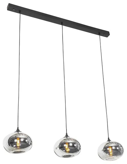 Lampa wisząca art deco czarna z przydymionym szkłem prostokątnym 3-światła - Busa ArtDeco Oswietlenie wewnetrzne