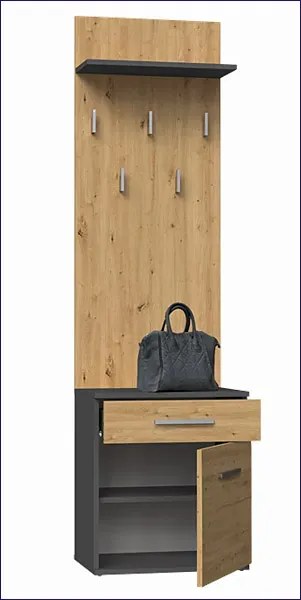 Wieszak z szafką na buty antracyt + dąb artisan E3-E91