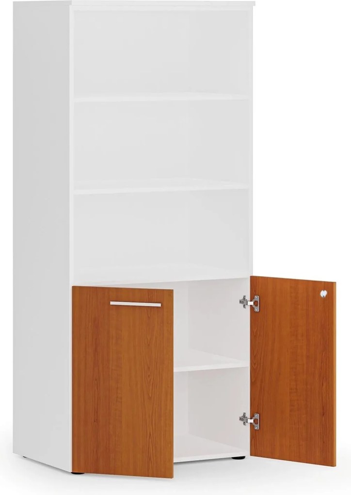 Szafa biurowa z drzwiami niskimi PRIMO WHITE, 800 x 500 x 1781 mm, biały/czereśnia