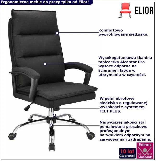 Czarny tapicerowany fotel biurowy regulowany - Coperturs