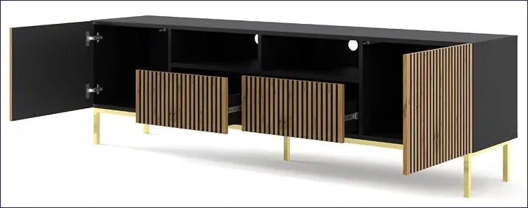 Szafka lamelowa rtv czarny z szufladami + dąb artisan C3-A80