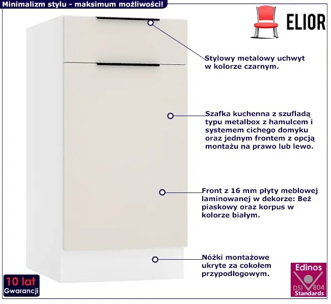 Dolna szafka kuchenna z szufladą beż piaskowy - Bixor 7X