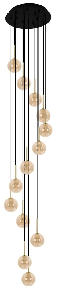 Wysoka lampa wisząca spiralna Galaxy 13 bursztyn – nowoczesne oświetlenie do wysokich wnętrz