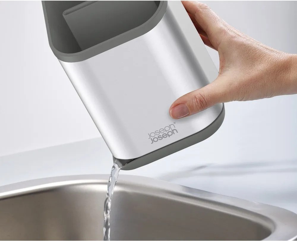 Ociekacz na sztućce ze stali nierdzewnej w kolorze srebra z połyskiem 11x11,5 cm Duo Steel – Joseph Joseph