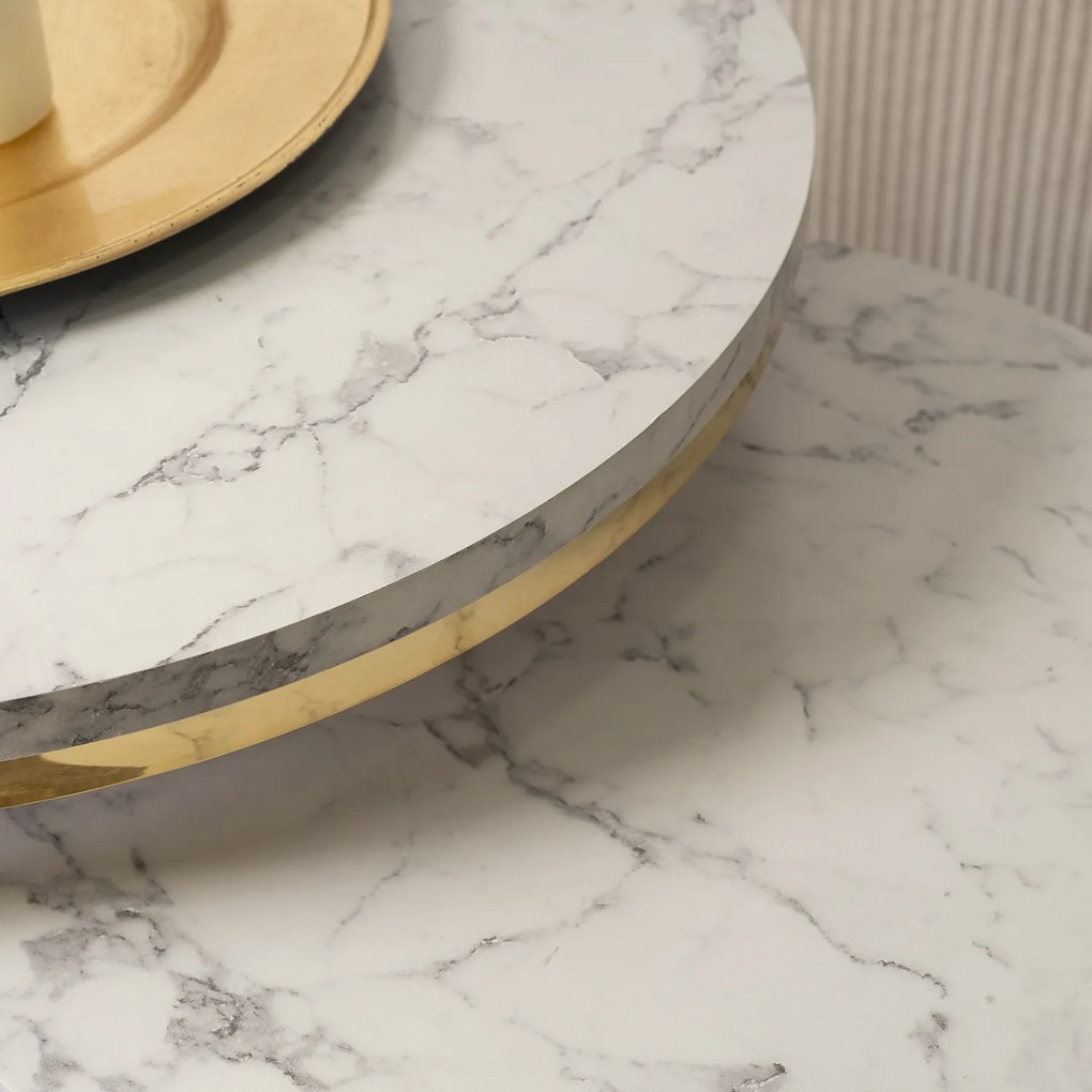 Zestaw Stolików Kawowych OLIS 43 cm/53 cm Biały Marmur Złoty do Salonu Glamour