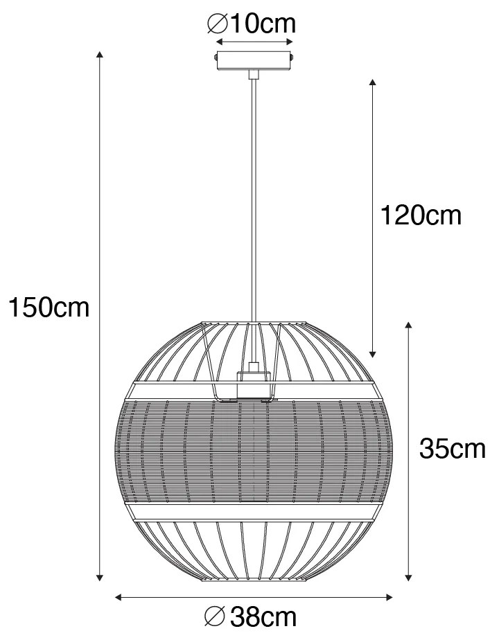 Orientalna lampa wisząca czarna z rattanu 38 cm - EmirKolonialny Oswietlenie wewnetrzne
