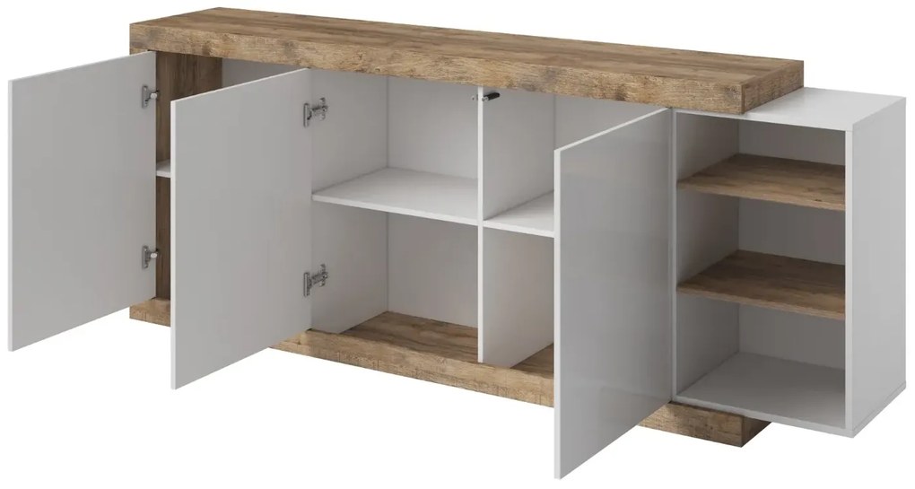 Komoda SINTRA 3D 220cm dąb samdal/biały połysk HELVETIA