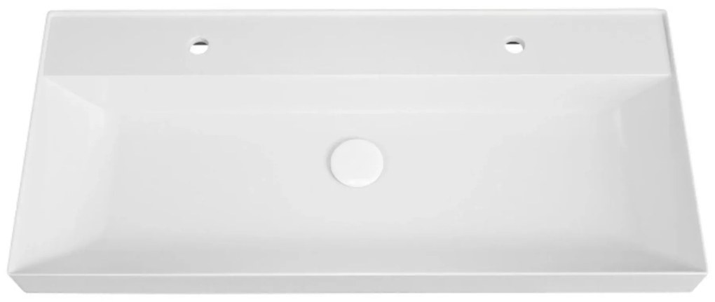 Umywalka z konglomeratu blatowa prostokątna biała NAVI | Różne rozmiary | Z otworem na baterię lub bez : Otwory na baterię - Bez otworów, Rozmiar - 100 x 45 cm