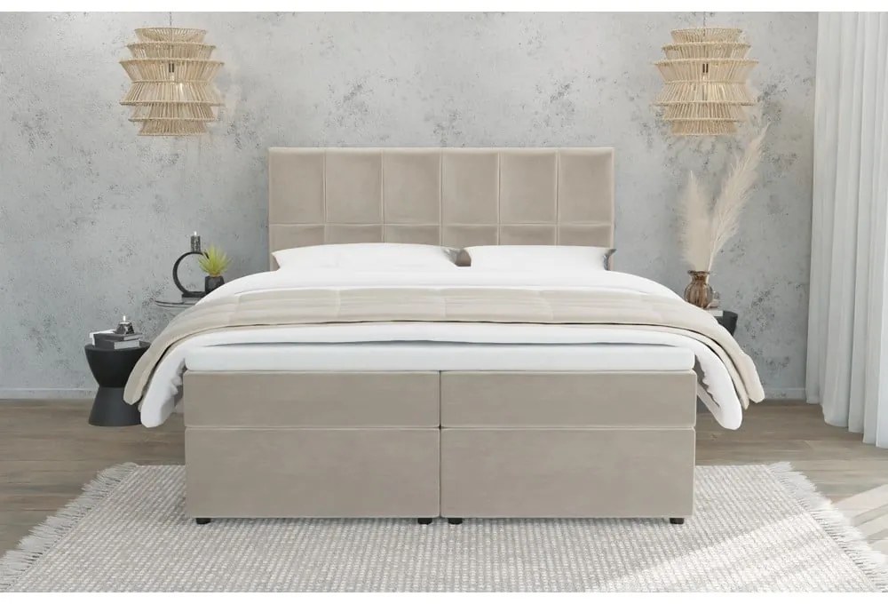 Beżowe łóżko boxspring ze schowkiem 140x200 cm Flip – Ropez