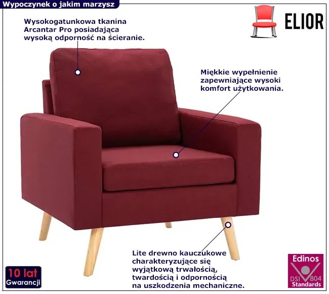 Czerwony tapicerowany fotel wypoczynkowy N5-S22