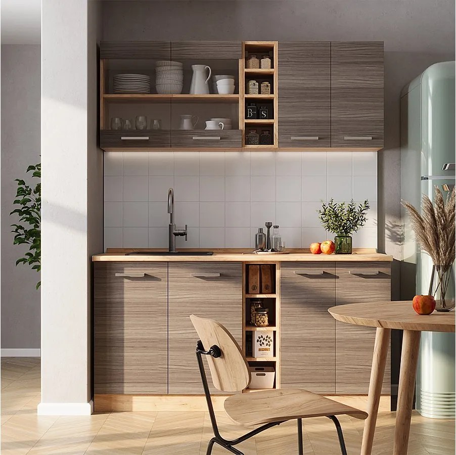 Pojedyncza kuchnia szlachetny szary/złoty dąb 160x60x81.6 r-line