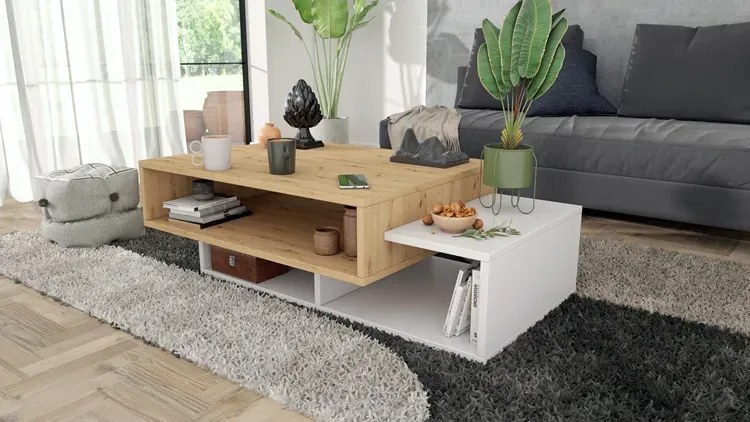 Nowoczesna Ława Do Salonu Dąb Artisan + Biały A1-W58