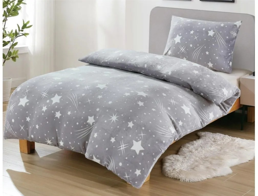 PrzytulneMieszkanie.pl PrzytulneMieszkanie.pl Pościel z mikropluszu NIGHT STARS jasnoszara Rozmiar pościeli: 70 x 90 cm | 140 x 200 cm