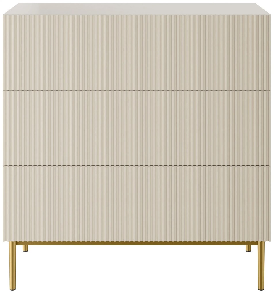 Komoda Nicole 100 cm z trzema szufladami i metalowymi nogami - kaszmir / złote nóżki