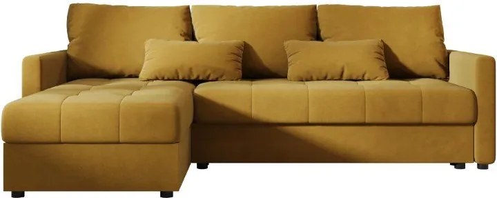 Rozkładany dwustronny zestaw wypoczynkowy w kształcie L VENORIA 220x143 cm, musztardowy + 2 poduszki GRATIS