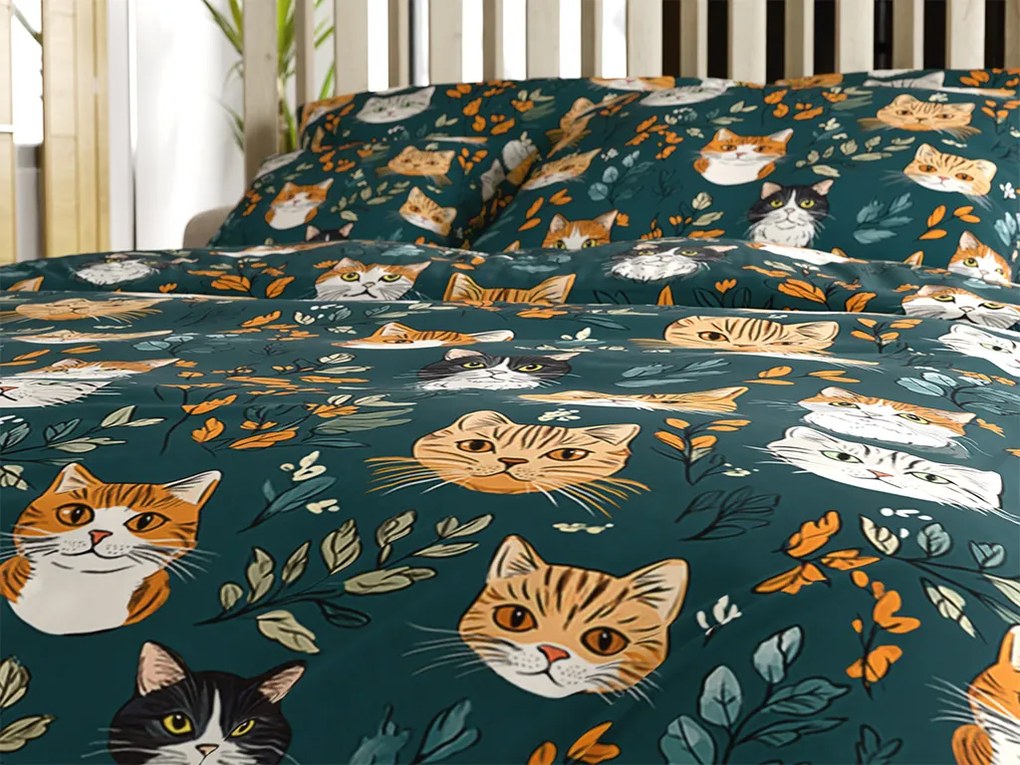 PrzytulneMieszkanie.pl PrzytulneMieszkanie.pl Bawełniana pościel CATTAMI POLY ciemnozielona Rozmiar pościeli: 70 x 90 cm | 140 x 220 cm