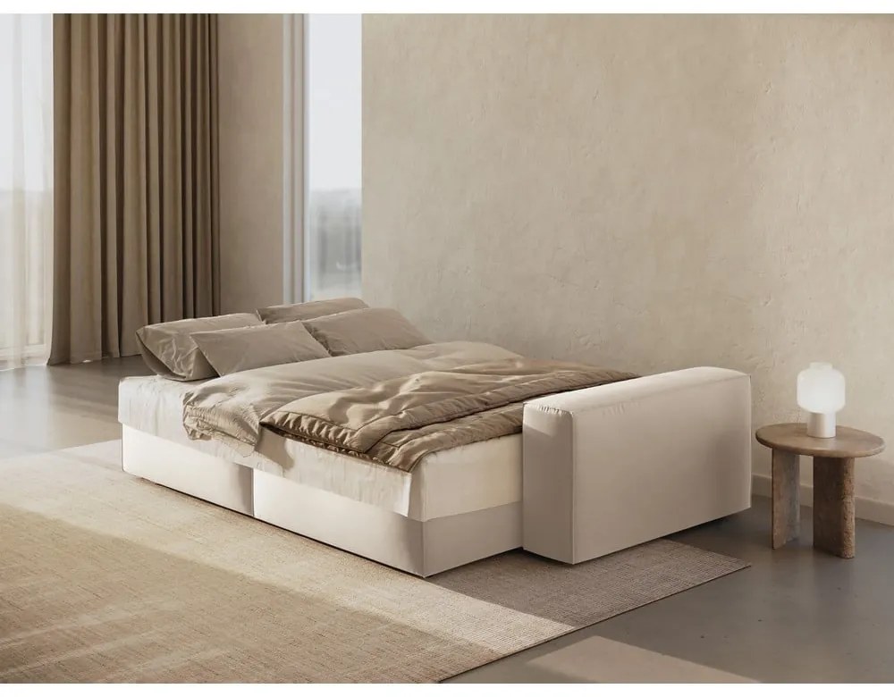 Beżowa aksamitna rozkładana/ze schowkiem sofa 247 cm Jodie – Micadoni