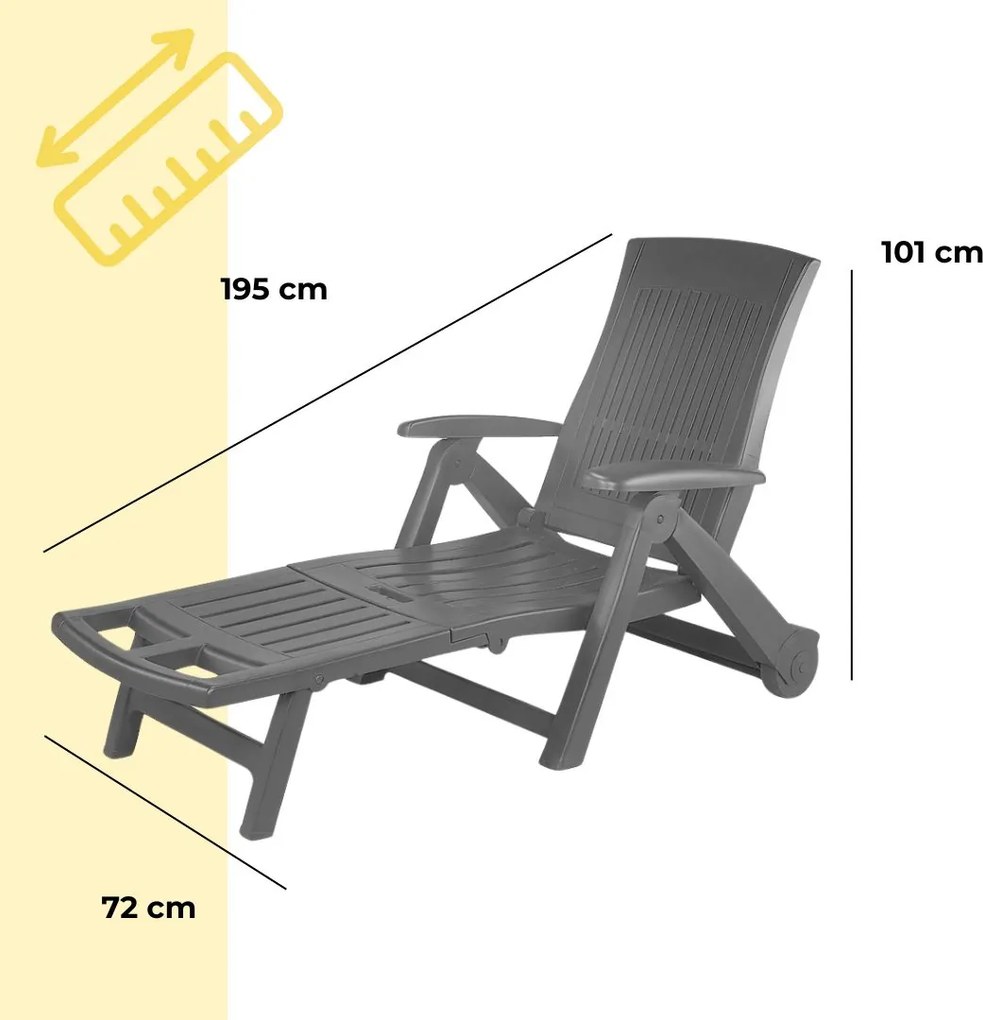 Leżak ogrodowy ZIRCONE, 72×195×101 cm, antracytowy I.P.A.E-Progarden