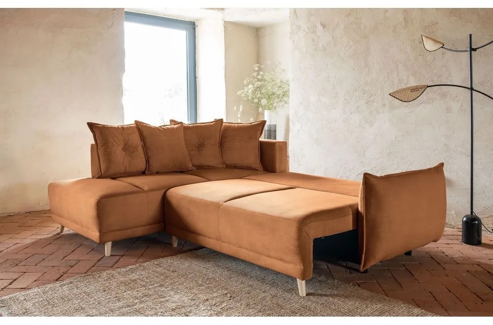 Ceglasty sztruksowy rozkładany narożnik (lewostronny) Lazy Lukka – Miuform