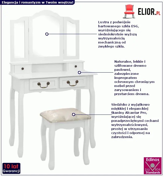 Biała toaletka ze stołkiem - Luxed