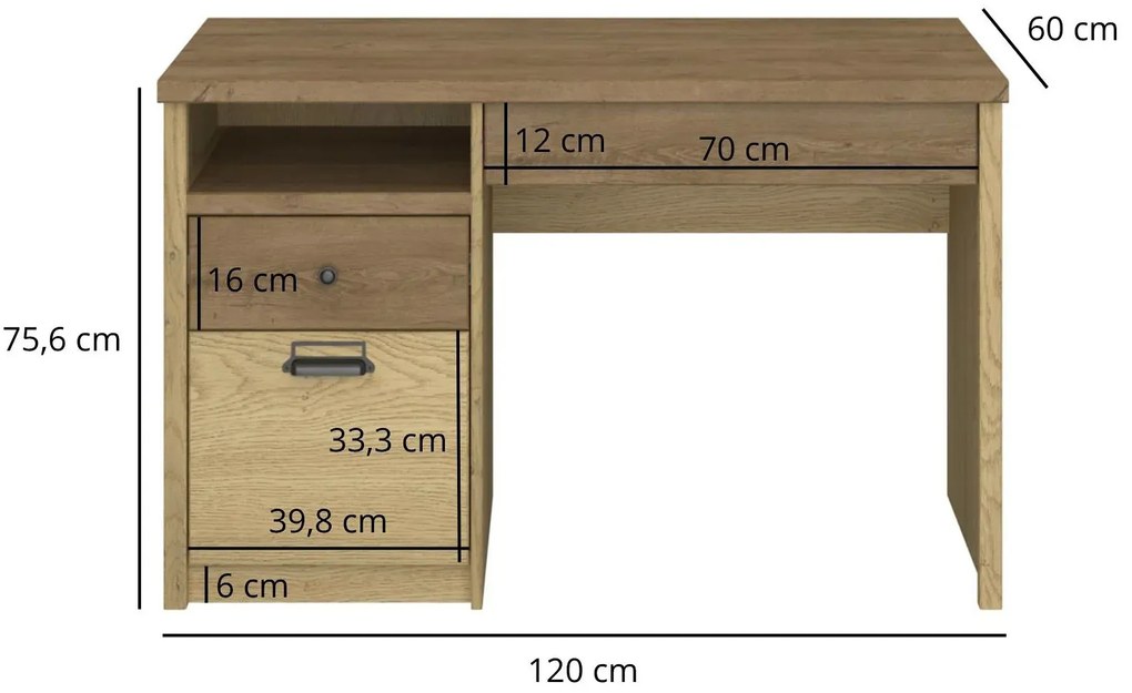 Industrialne biurko z szafką dąb cremona + dąb lefkas R8-D71