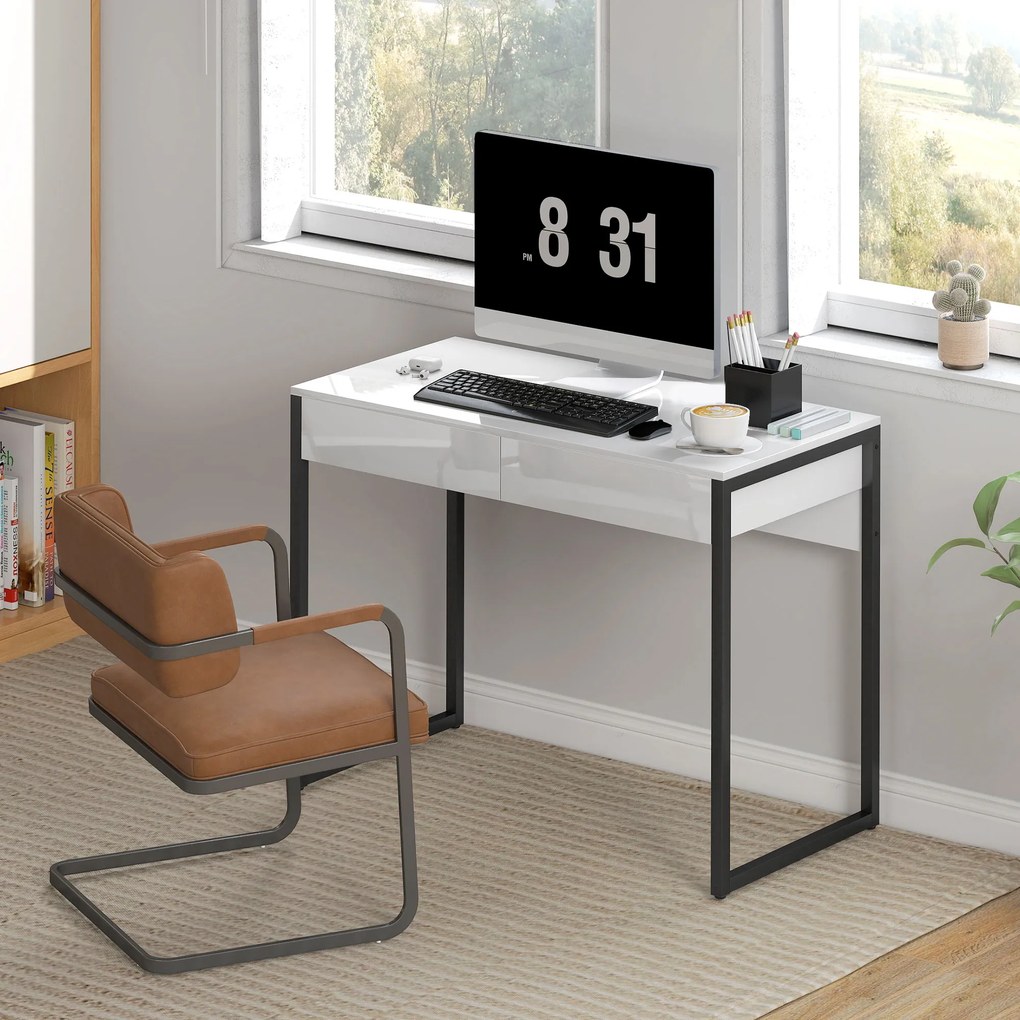HOMCOM Biurko 100 x 50 cm, stół komputerowy, biurko z 2 szufladami, do małych pomieszczeń, Czarny | Aosom PL