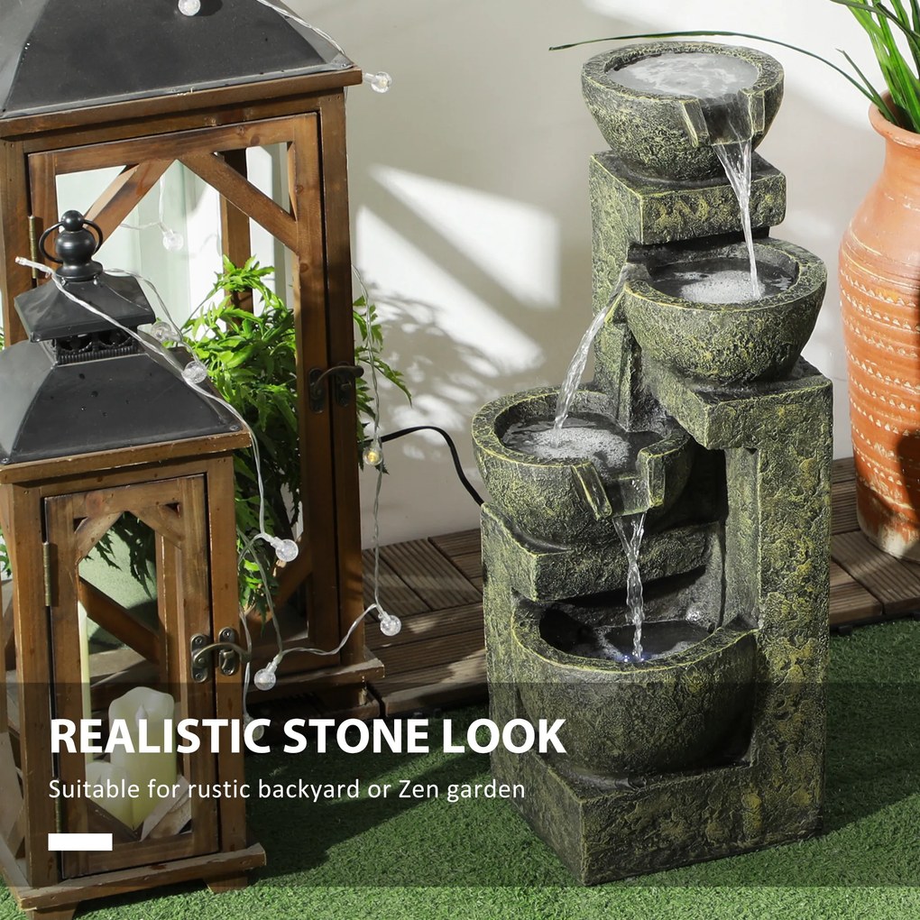 Outsunny Fontanna Ogrodowa Wodna Fontanna, regulacja prędkości, 25 x 24 x 60 cm, Czarny