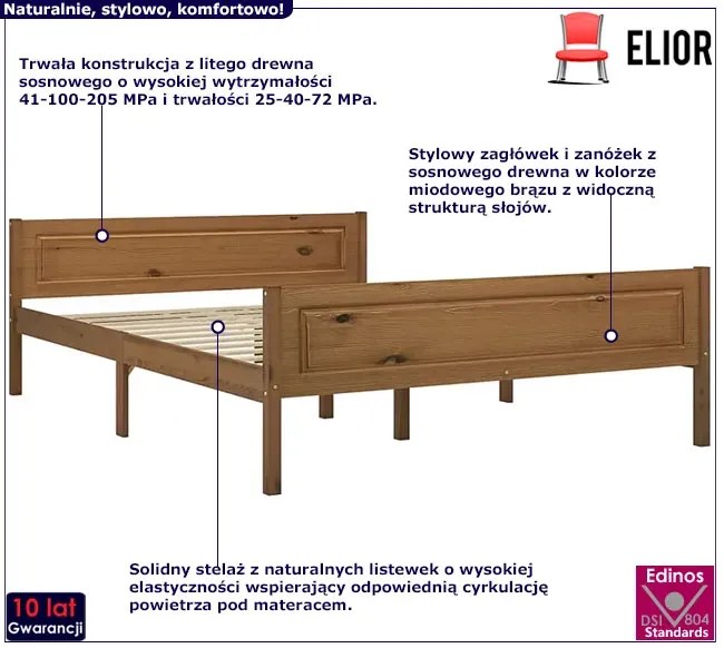 Podwójne drewniane łóżko miodowy brąz 160x200 Eria