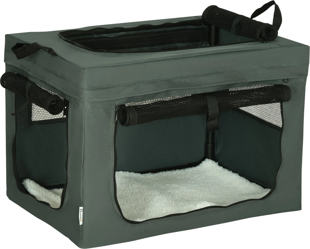 PawHut Skrzynka transportowa dla psa z uchwytami Torba podróżna 60x42x42cm Szara | Aosom PL