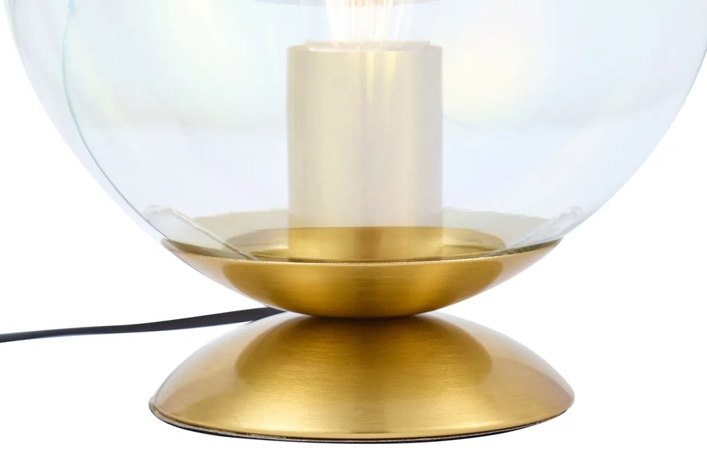 Lampa stołowa w stylu Art Deco mosiężna ze szkłem dymnym tęczowym - Pallon