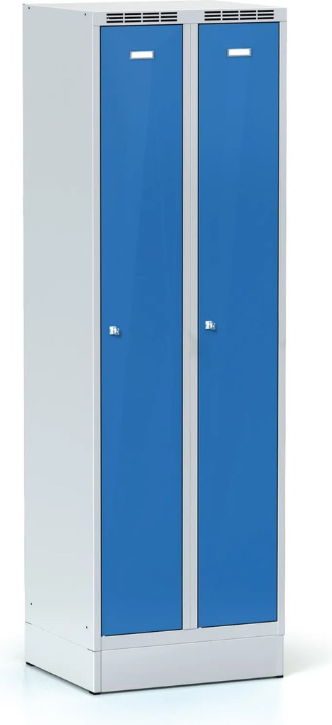 Metalowa szafka ubraniowa S7 na cokole, 2-drzwiowa, 1904 x 600 x 500 mm, demontaż, zamek obrotowy, drzwi niebieskie