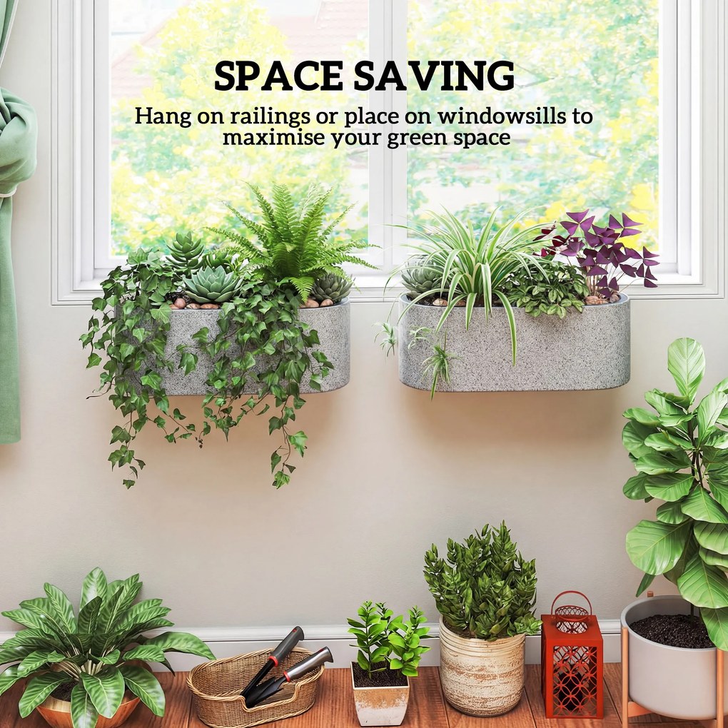 Outsunny Zestaw 2 Donic Wiszących z Systemem Drenażu i Haczykami 42 x 16 x 15 cm Jasnoszary | Aosom PL