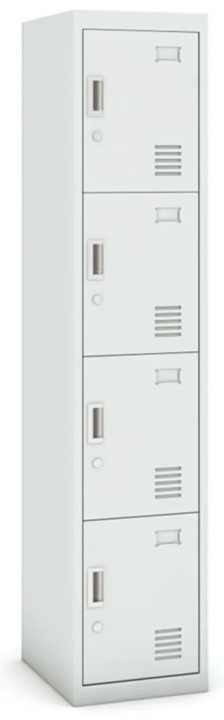 Szafka skrytkowa, 4 schowki, 1800 x 380 x 450 mm, demontaż, zamek cylindryczny, drzwi szare
