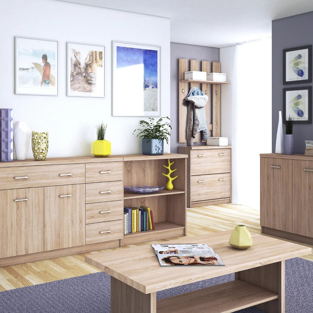 Komoda Dwudrzwiowa z Szufladą Drewniana do Salonu ELEGO 60 cm Dąb sonoma Nowoczesna