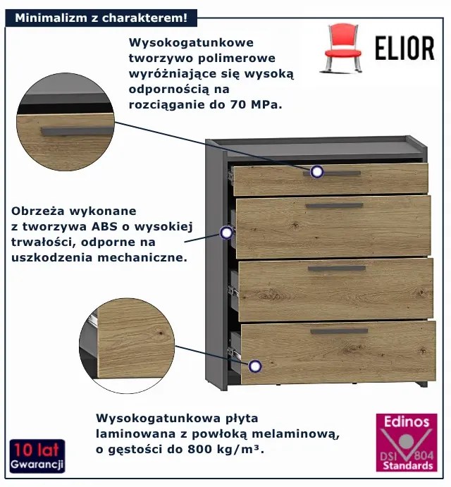 Duża komoda z 4 szufladami dąb artisan + antracyt P5-R31