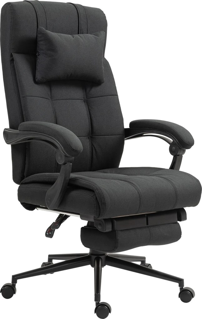 Vinsetto Ergonomiczny fotel biurowy z podnóżkiem, obrotowy fotel z zagłówkiem, Czarny