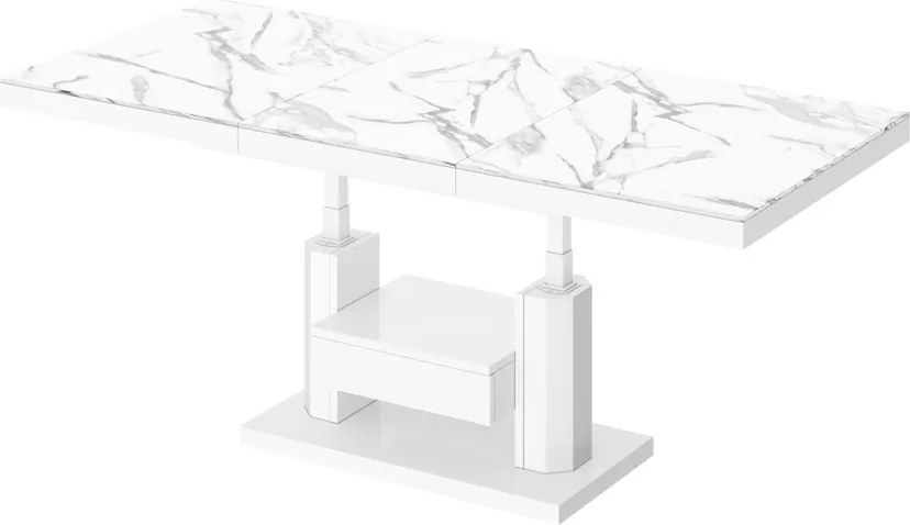 Nowoczesny ławostół z półką i szufladą Quadro Max marmur/biały