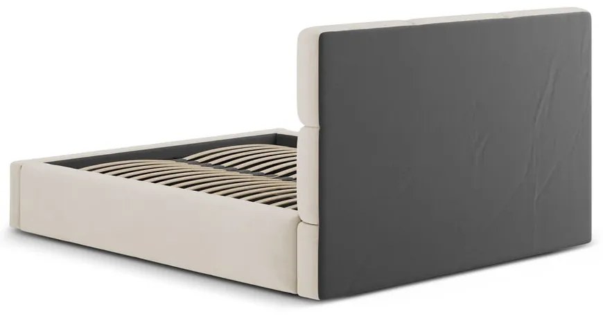 Beżowe tapicerowane łóżko dwuosobowe ze schowkiem ze stelażem 160x200 cm Libera – Windsor &amp; Co Sofas