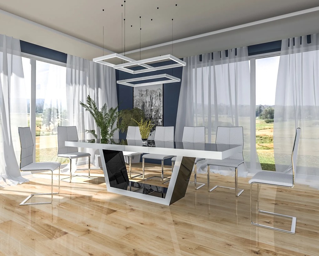 Nowoczesny stół do jadalni w połysku Senator czarny / biały